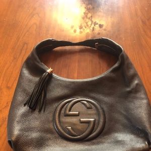 Gucci Black Leather Hobo Bag with tassel